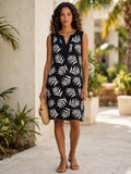 Botanical Black & White Fern Print Sleeveless Dress - Size Small