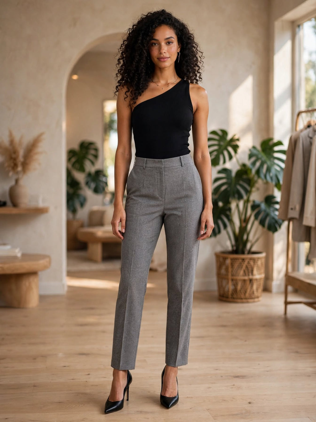 Woolworths Heather Grey Tailored Straight Leg Trousers - Size 16