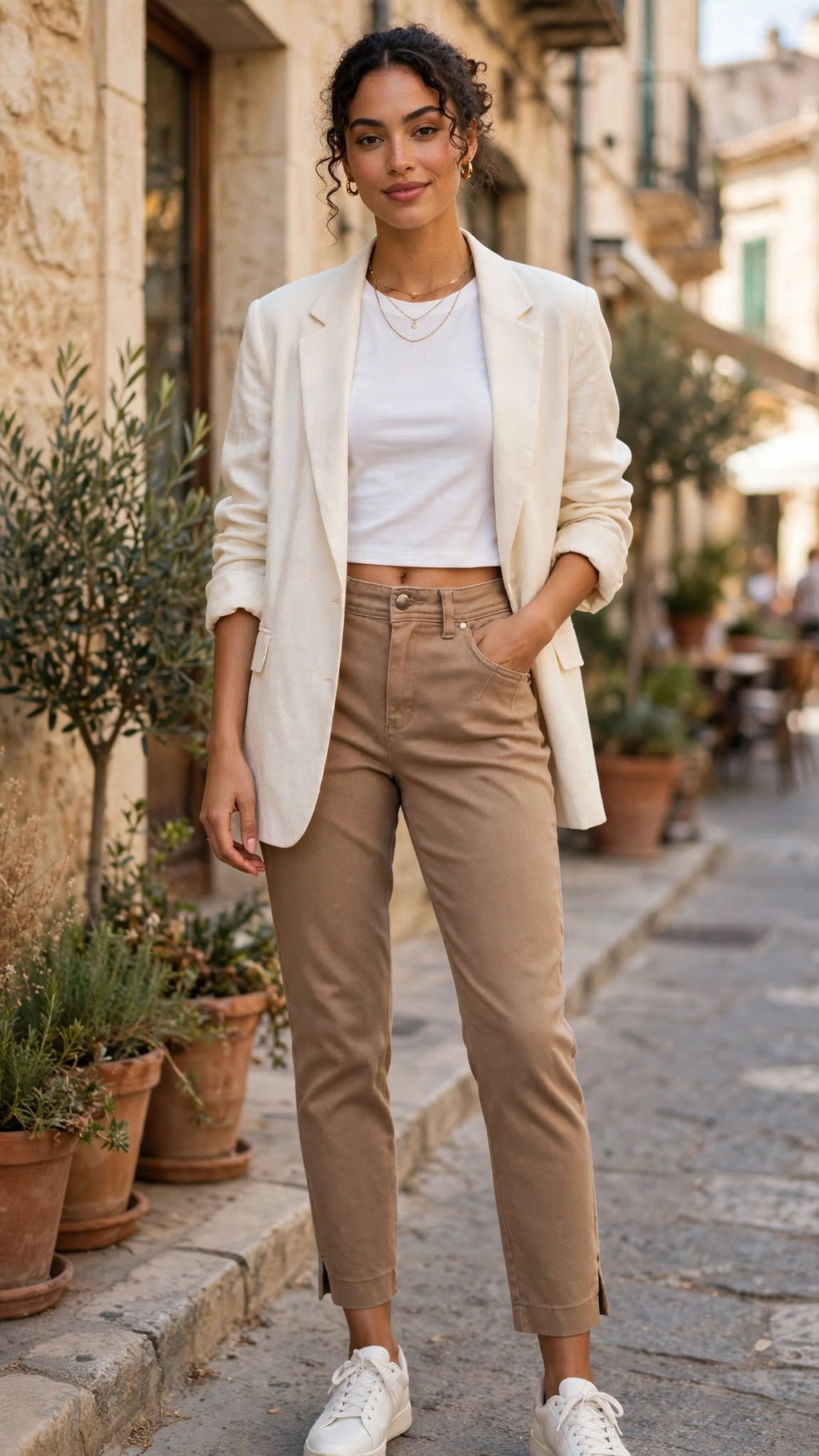 Taupe Straight Leg Crop Chinos with Ankle Slits - Size 6