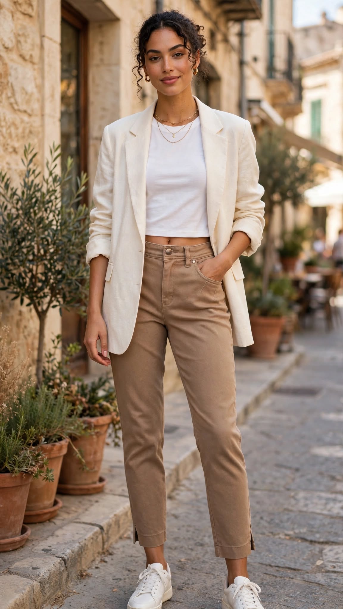 Taupe Straight Leg Crop Chinos with Ankle Slits - Size 6