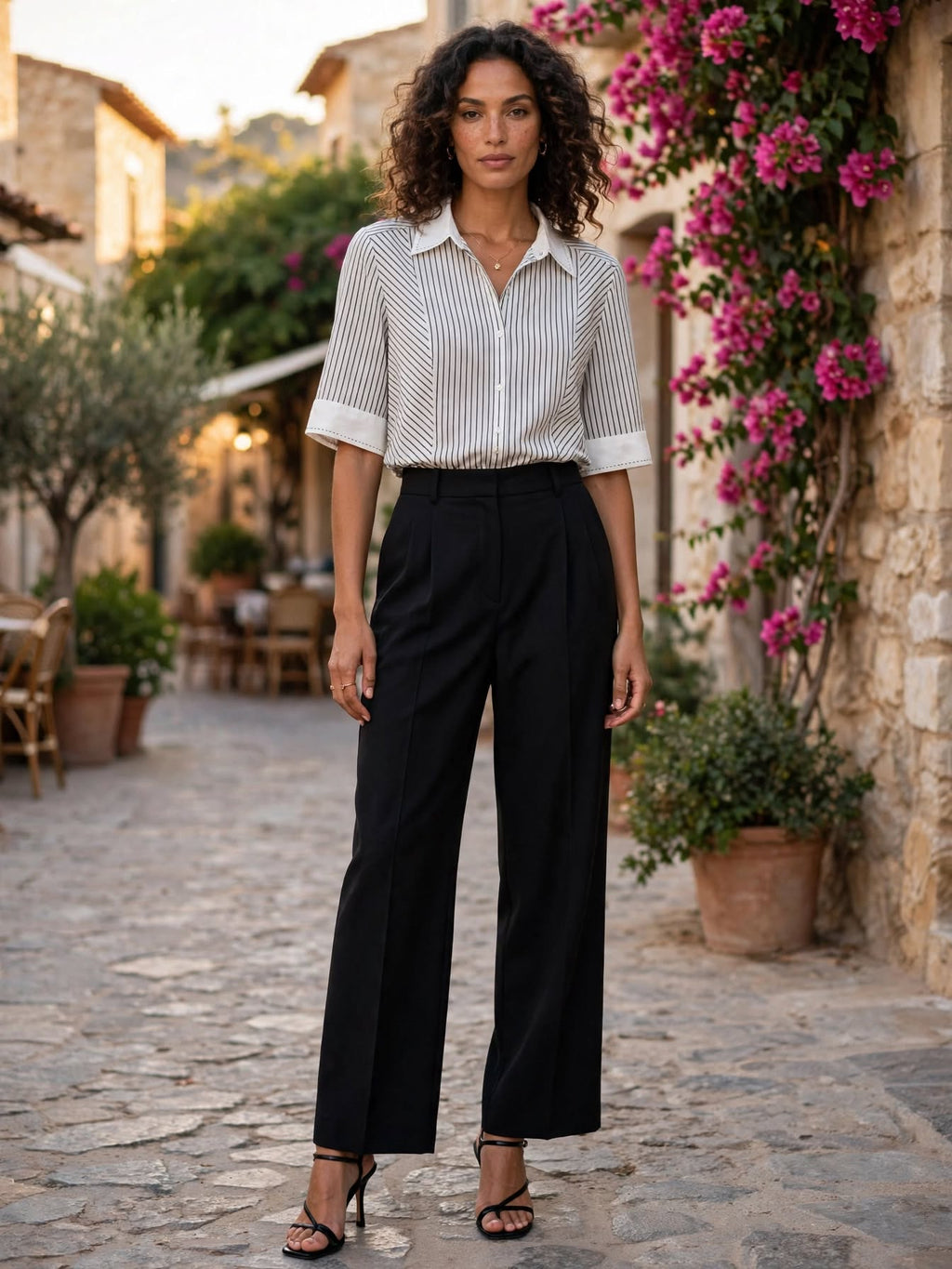 Black & White Asymmetric Stripe Shirt with Contrast Collar & Cuffs Pinstripe Blouse - Size 18
