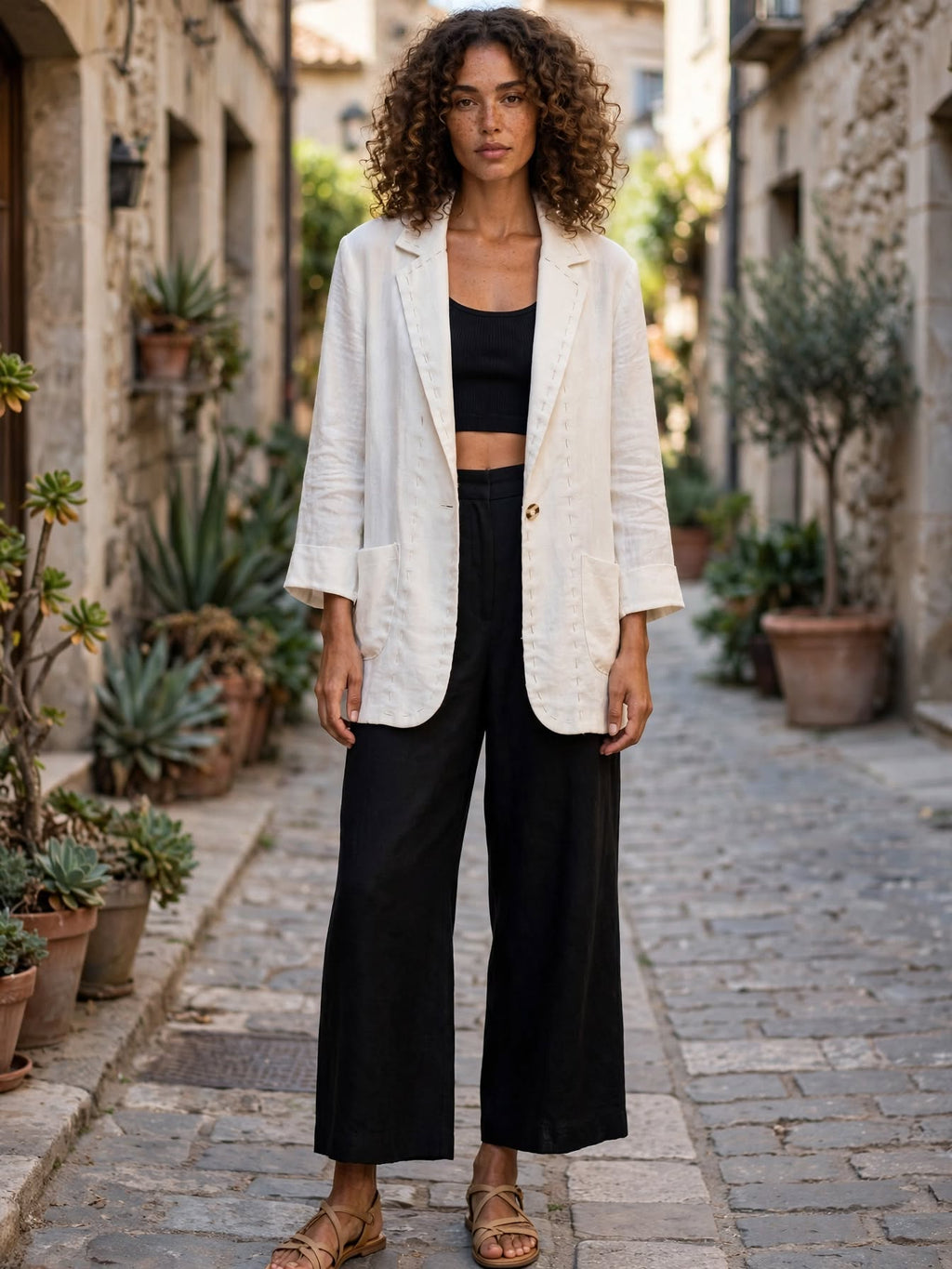 Cream Boxy Resort Blazer - Size Medium