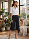 Massumi Black High-Waisted Wide-Leg Cropped Capri Pants - Size 16 / 40