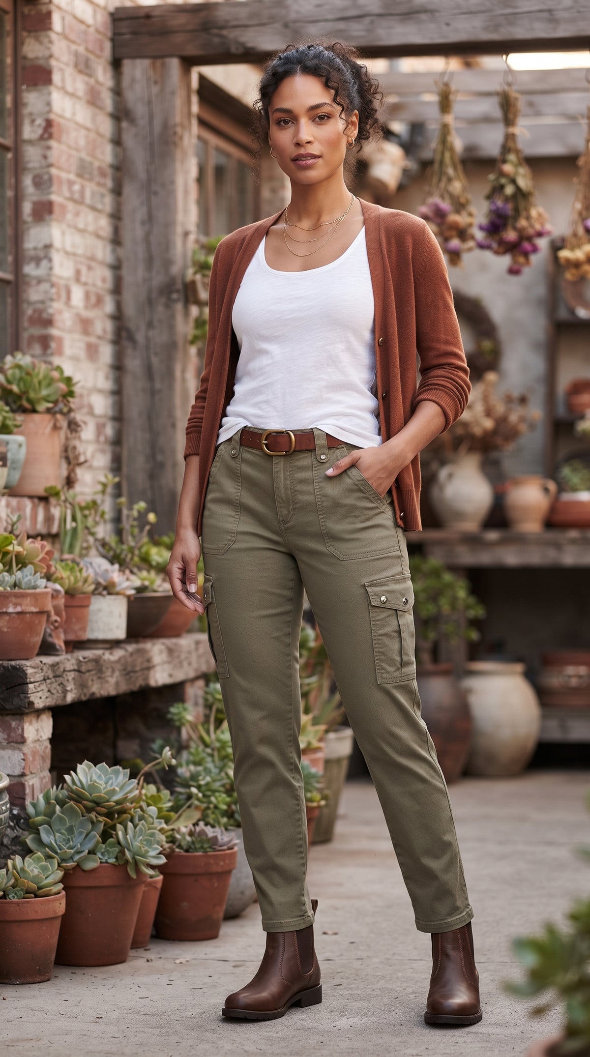 Free 2BU Olive Green Cotton Cargo Pants – Size 16