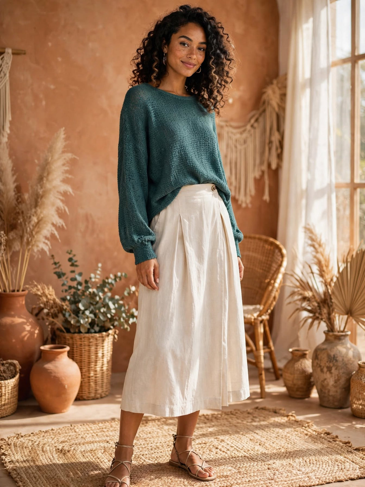 David Jones Teal Loose-Knit Oversized Sweater - Size Large
