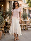 Rage 4 Me Blush Pink Sparkle Knit Top with High-Low Chiffon Ruffle Hem - Size Medium