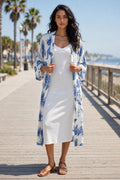 REAL Woman White & Blue Tropical Long Kimono Throwover - Size 2XL