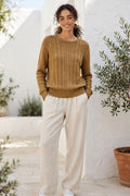 Premium Collection Camel Cable-Knit Jersey - Size Large