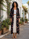 REAL Woman Black Floral Long Kimono Duster - Size 2XL