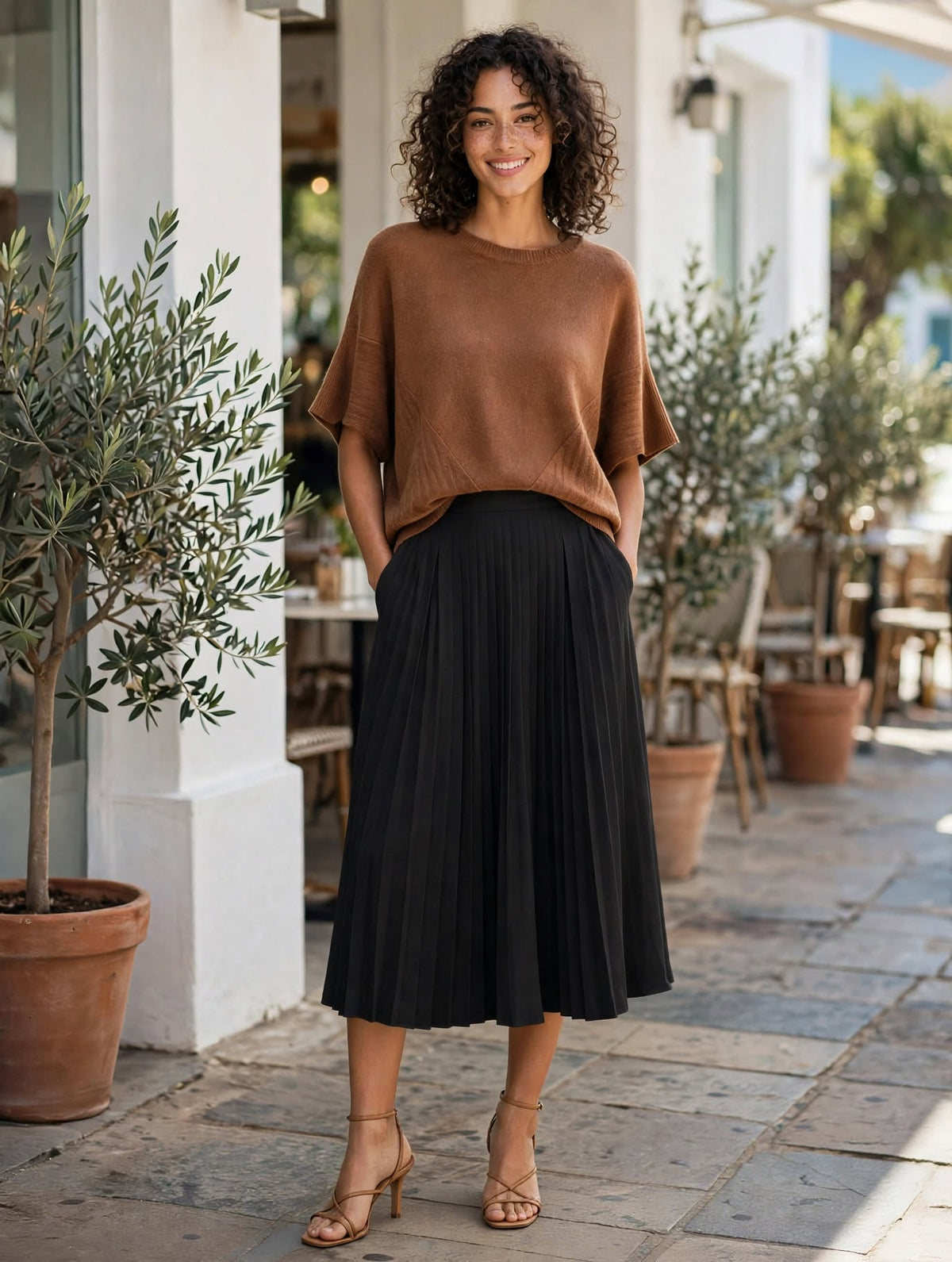 Caramel Short-Sleeve Batwing Poncho Knit - Size Medium