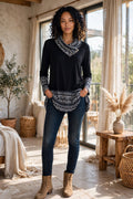 Miusey Black Aztec Cowl Neck Tunic - Size Large