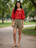 Shein Red Peasant Tie Blouse - Size XS