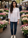 REAL Basics White and Pink Striped Cotton Blouse - Size 3XL