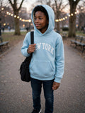 Boys Light Blue "NEW YORK" Hoodie - Fleece Lined Pullover - Size 11 to 12 Years
