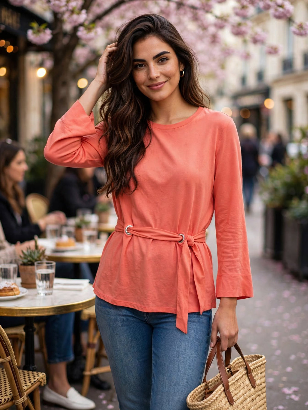 Studio W Coral Belted Tunic Top with Front Eyelet Drawstring - Side Medium