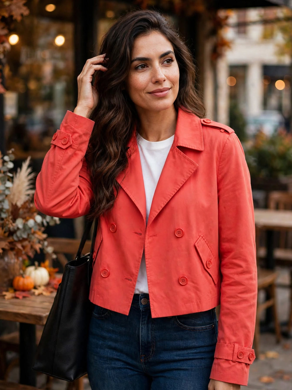 Mozaic Coral Red Cropped Trench Jacket - Size 38