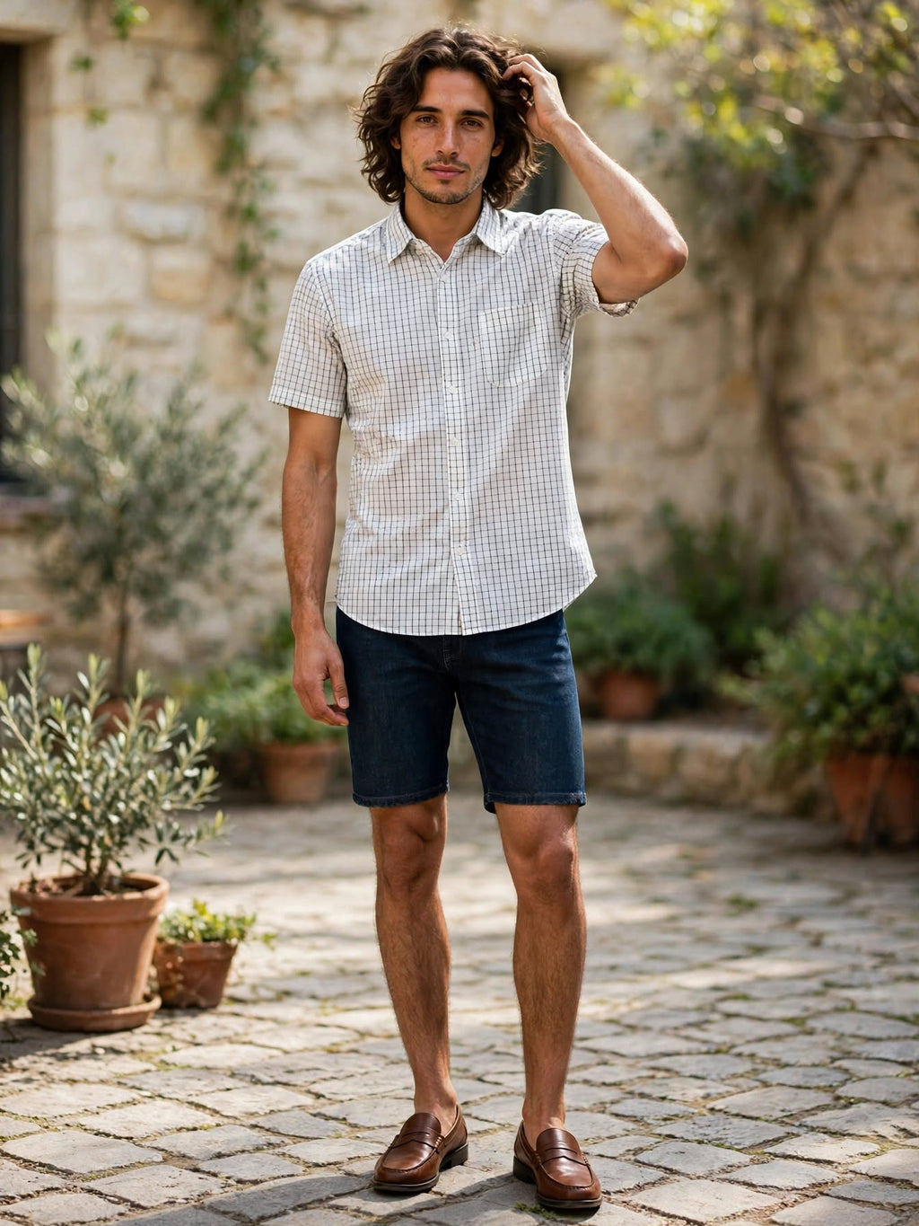 Petrocelli Mens White with Black Grid Check Short Sleeve Button-Up Shirt - Size 3XL