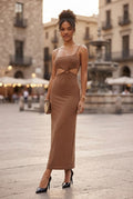 Elegant Cut-Out Maxi Dress - Earthy Brown - Size XL - Excellent Condition