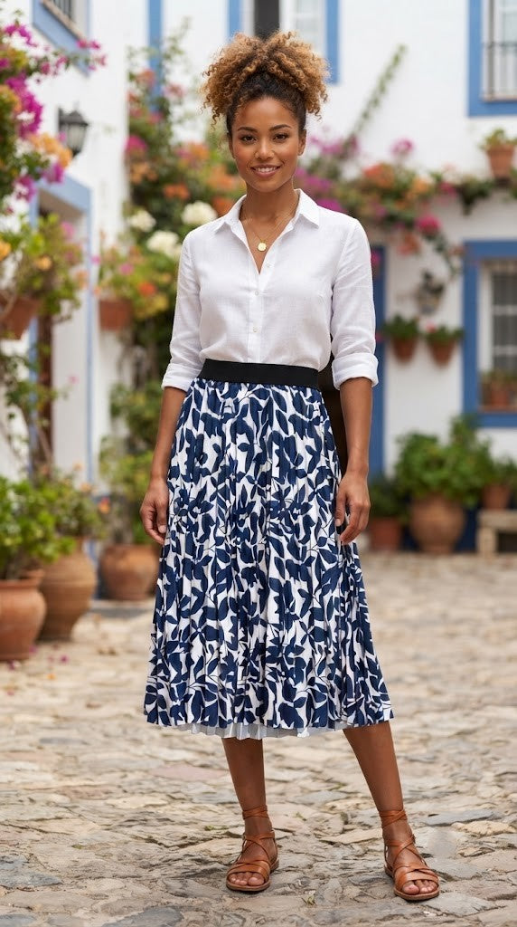 Timeless Floral Print Pleated Midi Skirt - Size 36