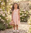 REAL Kids Size 9-10 Girls Peach Gingham Bow-Detail Dress