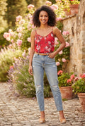 Free 2BU Floral Cami Blouse – Red Rose Print – Size 34 (Excellent Condition)