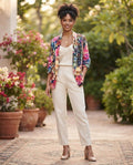Vibrant Floral Print Ruched-Sleeve Blazer – Size Small