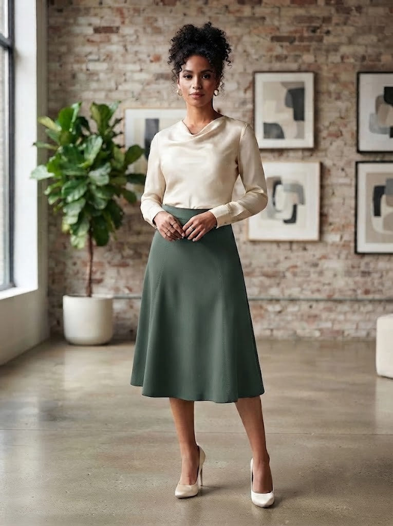 Woolworths A-Line Midi Skirt - Olive Green - Size 38