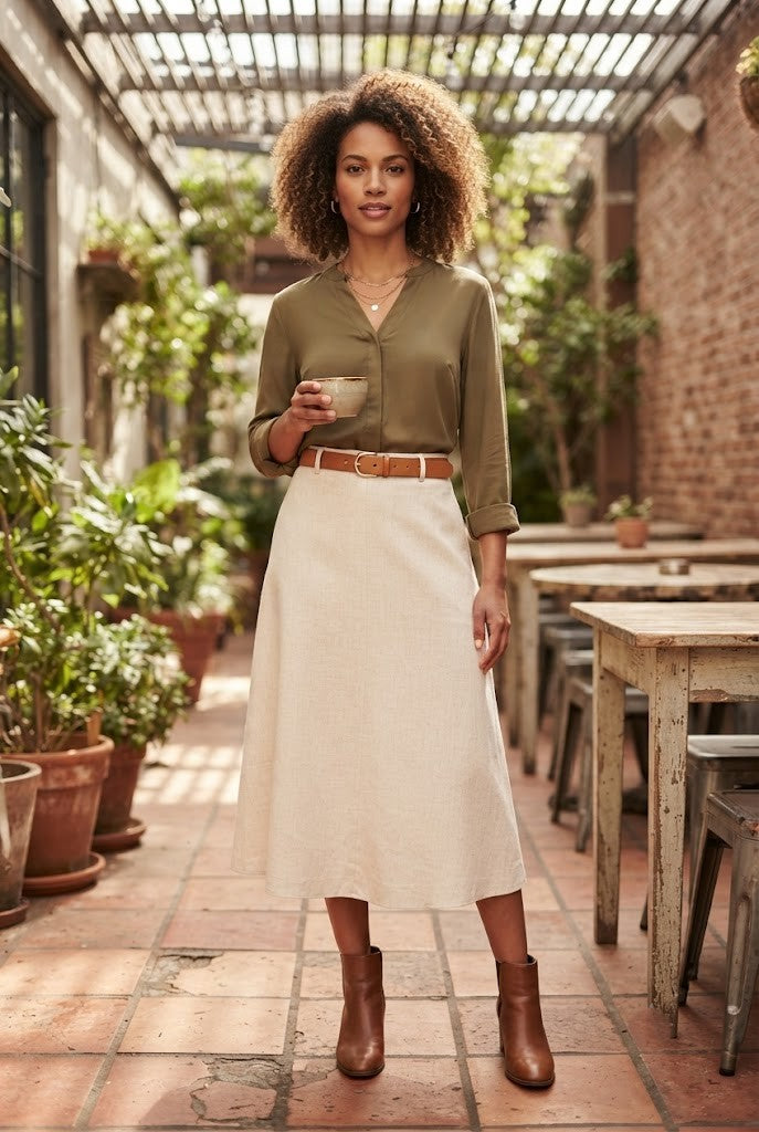 Oasis Long-Sleeve Olive Utility Blouse | Women’s Size 32