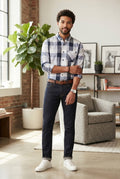 Oakridge Men’s Long-Sleeve Plaid Button-Down Shirt – Navy & White – Size Small