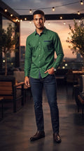 Oakridge Men's 100% Cotton Long-Sleeve Shirt - Green Geometric Pattern - Size XL