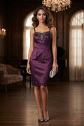 Midnight Plum Embellished Peplum Cocktail Dress - Identity Brand (Size 38)