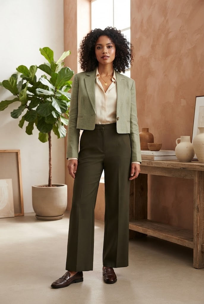 Milady's Dark Olive Green Wide-Leg Pants – Size 2XL (Excellent Condition)