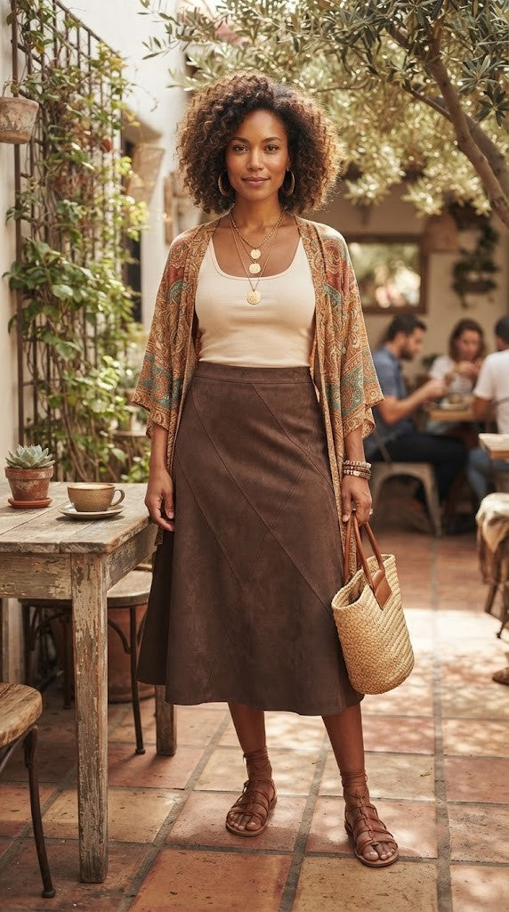 Contempo Suede-Feel Midi Skirt (Size 36)