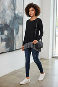 Black & Grey Layered Long-Sleeve Blouse – Size M (Excellent Condition)