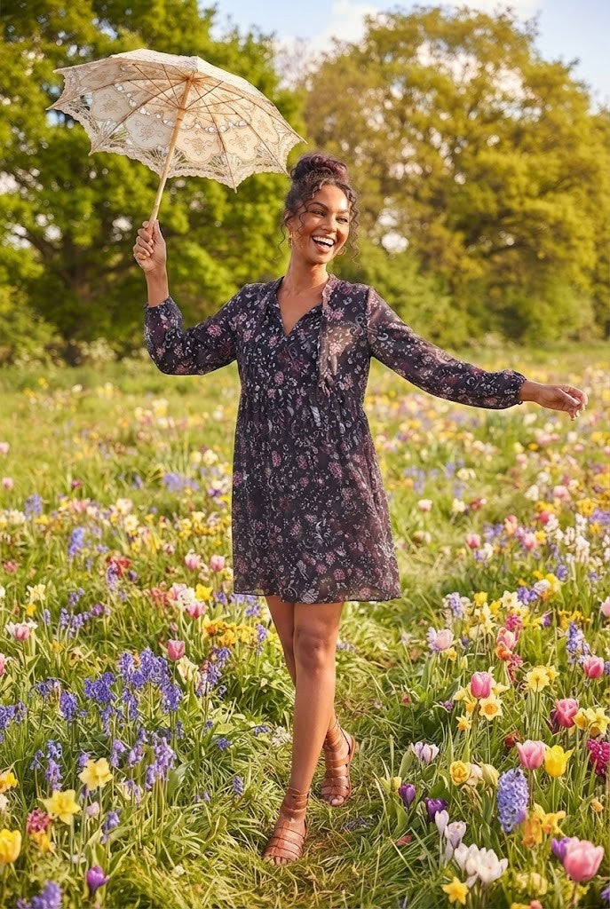 Kelso Printed Long-Sleeve Shift Dress - Size 32