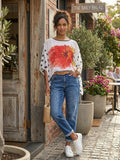 Elegant Floral & Polka Dot Print Blouse - Size 36