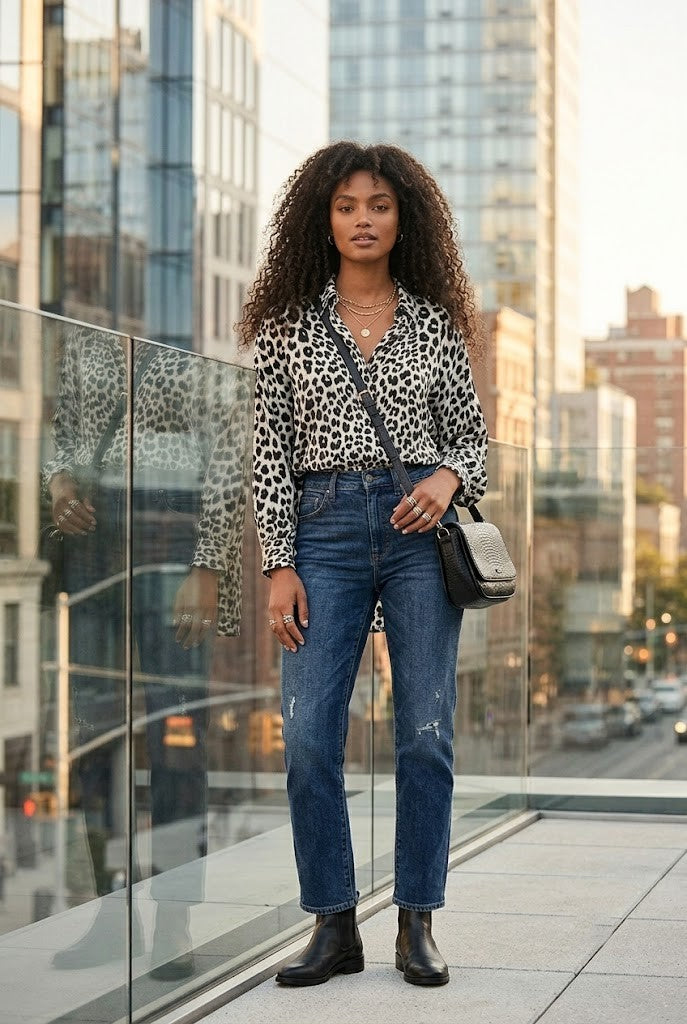 New Fashion Leopard Print Button-Up Blouse - Women’s Size 3XL