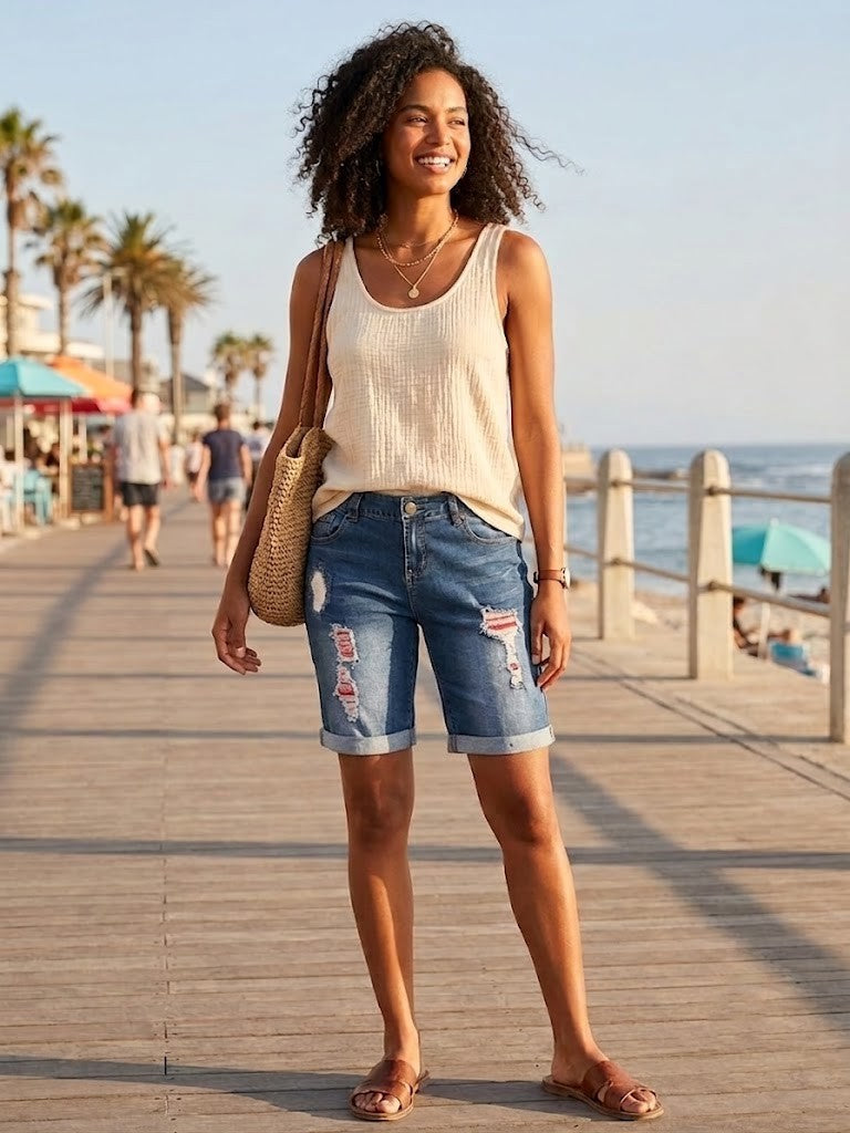 Inwear Distressed Denim Bermuda Shorts – Size 36