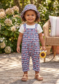 Vintage-Inspired Plaid & Rose Print Jumpsuit and Matching Bucket Hat - Size 18-24 Months