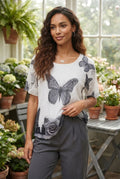 Queenspark Butterfly & Rose Print Layered Blouse - Size Large