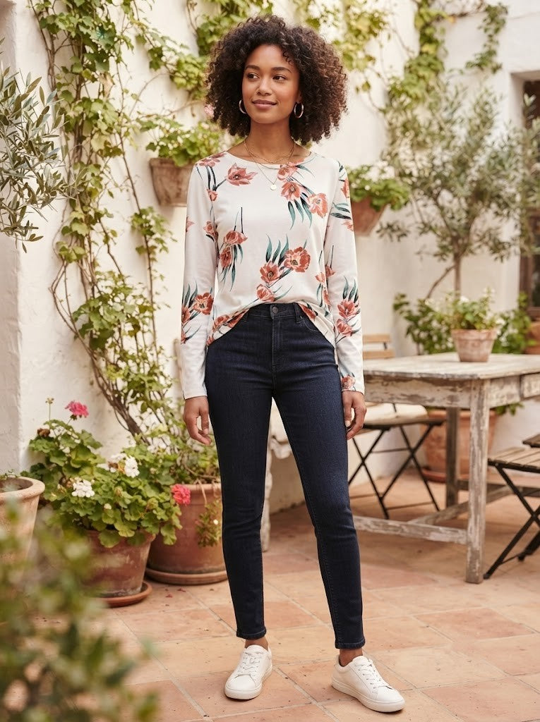 Pre-Loved Floral Print Long-Sleeve Blouse – Size XL