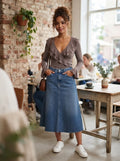 Elegant Ruffled Wrap-Front Long Sleeve Blouse – Dusty Mauve, Size Medium