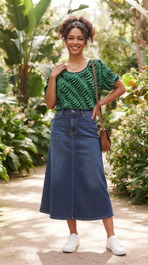 Donna Claire Sophisticated Green & Black Textured Blouse - Size 52 (Excellent Condition)