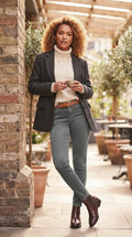 Classic Olive Mid-Rise Slim-Fit Jeans - Size 36