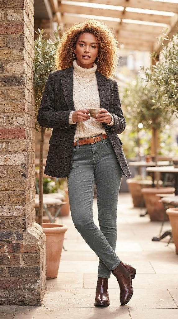 Classic Olive Mid-Rise Slim-Fit Jeans - Size 36