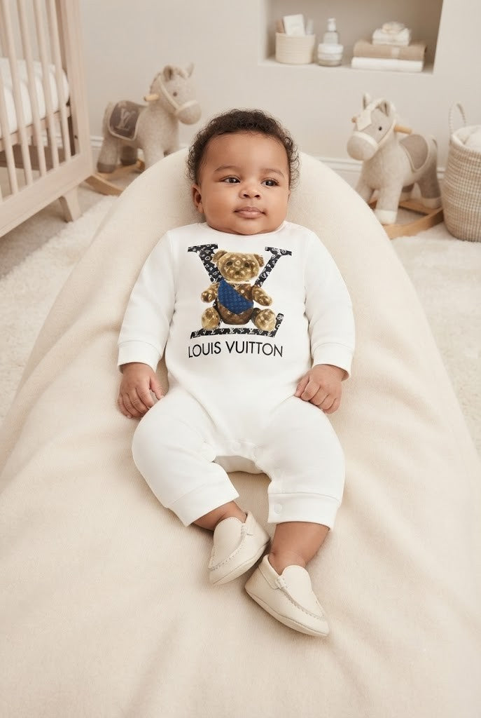 Louis Vuitton Teddy Bear Print Cotton-Blend Babygrow - Size 0-3 Months