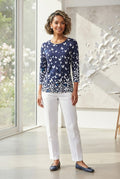 Queenspark Blue Butterfly Print 3/4 Sleeve Blouse - Size Large