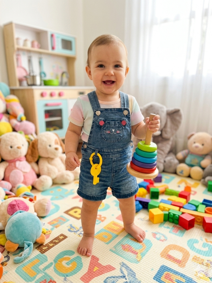 Adorable Denim Kitty Dungarees | 6–12 Months