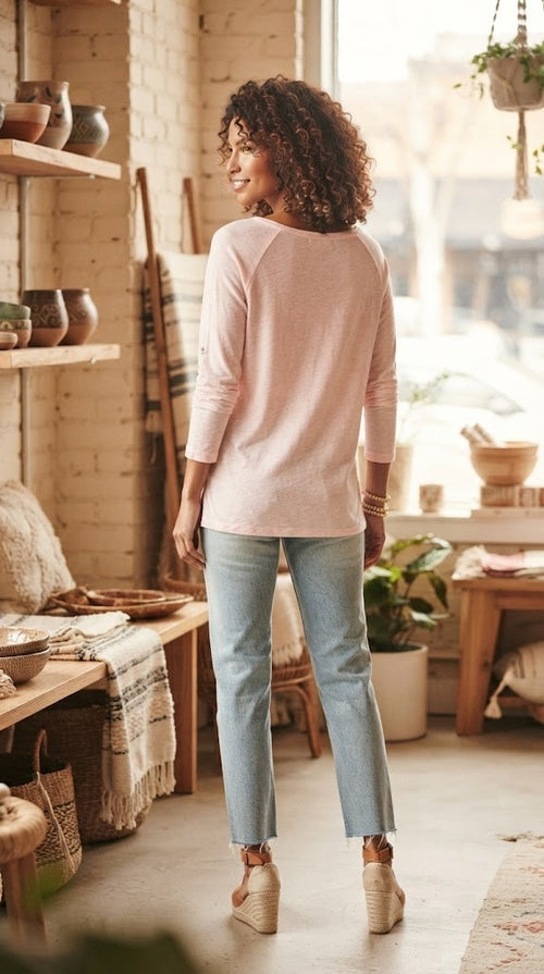 Pre-Loved David Jones Classic Collection Cotton-Blend Long Sleeve Blouse - Size Medium