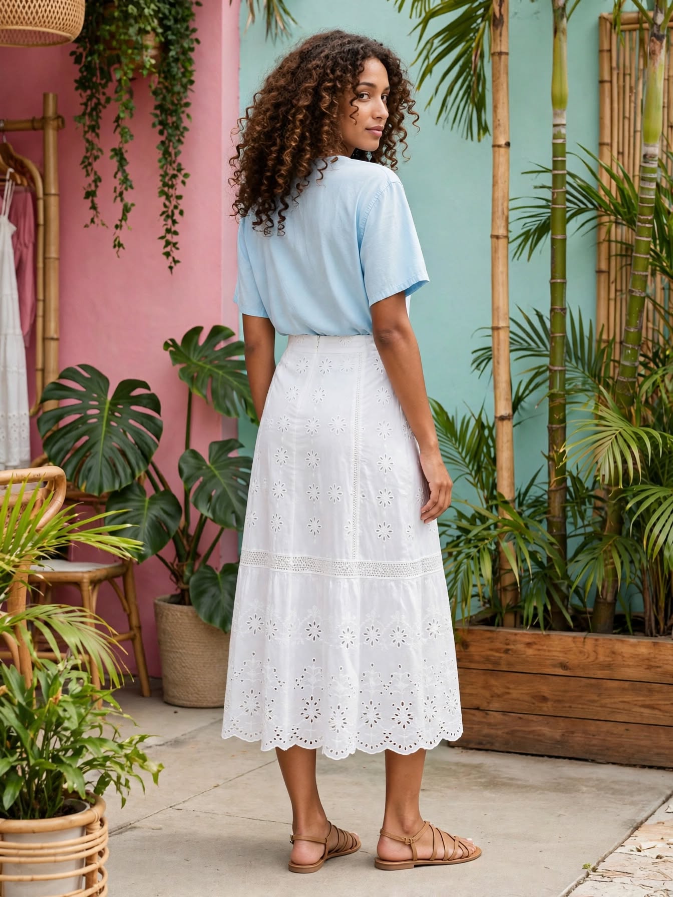 Light Blue Embroidered Boho Blouse - Size 2XL